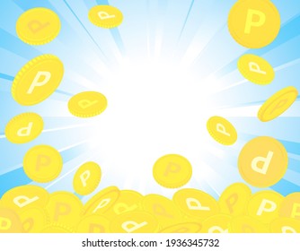 Background material where coins fall from the sky. Point. Vector illustration.