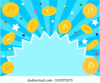Background material where coins fall from the sky. Point. Vector illustration.