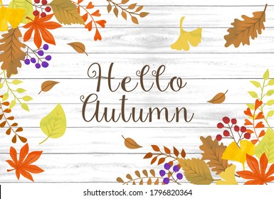 Background material of white wood grain of autumn leaves image