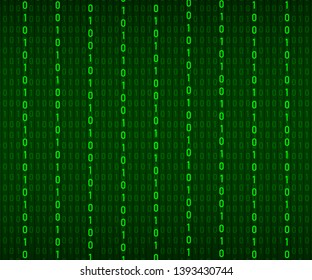 Background in a matrix style. Falling random numbers. Green is dominant color. Vector illustration.