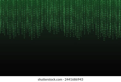 Background in a matrix style. Falling random numbers. Green is dominant color. Vector illustration