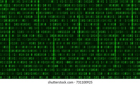 Background in a matrix style. Falling random numbers. Green is dominant color. Vector illustration