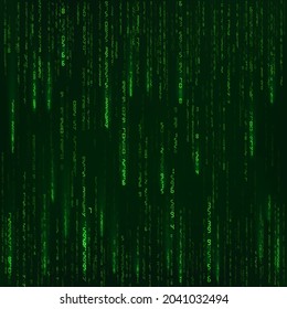 Background in a matrix style. Green random numbers. Sci fi or futuristic backdrop. Encoded data. Vector illustration