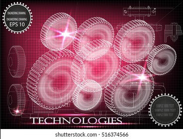 Background of mechanical engineering drawings, industry, education, gear, 3d science -stock illustration
