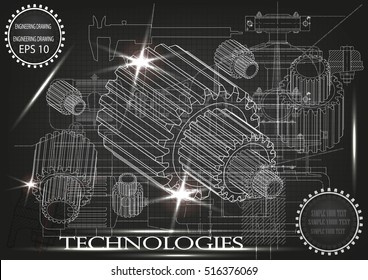 Background Of Mechanical Engineering Drawings, Industry, Education, Gear, 3d Science -stock Illustration