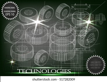 Background of mechanical engineering drawings, industry, education, gear, 3d science -stock illustration