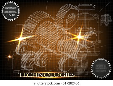 Background of mechanical engineering drawings, industry, education, gear, 3d science -stock illustration