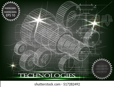Background of mechanical engineering drawings, industry, education, gear, 3d science -stock illustration