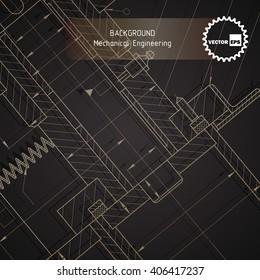 Background of mechanical engineering drawings on dark. Vector illustration