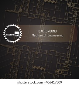 Background of mechanical engineering drawings on dark. Vector illustration