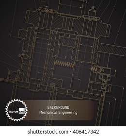 Background of mechanical engineering drawings on dark. Vector illustration