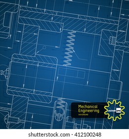 Background of mechanical engineering drawings on blue cell. Vector illustration