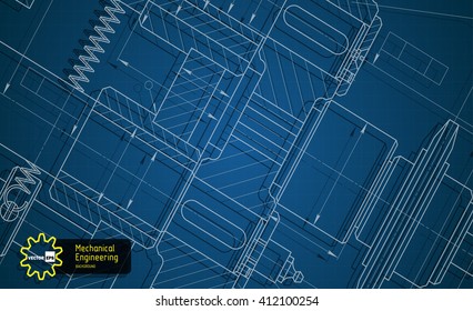 Background of mechanical engineering drawings on blue cell. Vector illustration