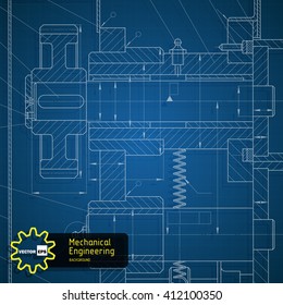 Background of mechanical engineering drawings on blue cell. Vector illustration