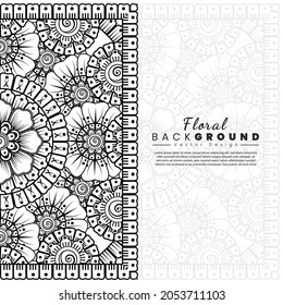 Background with mehndi flowers. Black lines on white background. Banner or card template
