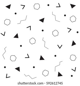 Background in the Memphis style. Retro texture in black and white. Geometric pattern for your design. Decorative template. It can be used as a cover, flyer, poster, card, banner, print fabric, paper.