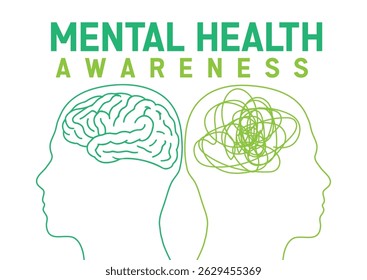 Background for mental health awareness with one standard brain and one scribbled brain design