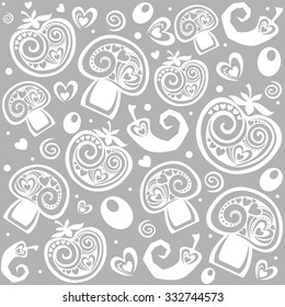 Background With Menu. Seamless pattern with tomatoes, mushrooms, olives, chilli. Vector Illustration 