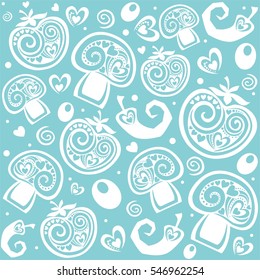 Background With Menu. Seamless pattern with tomatoes, mushrooms, olives, chilli. Vector Illustration