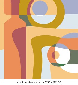 Background for menu. Silhouette of wine bottle with abstract shapes.