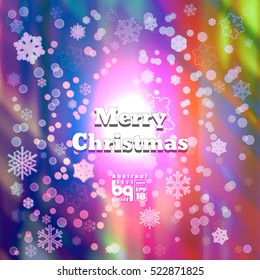 Background Merry Christmas, multicolored snowflakes, bokeh effect, Vector illustration, rainbow flash, neon design