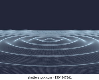 Background with mesh water splash. Wireframe splash of water on a dark background. 3D Vector illustration.