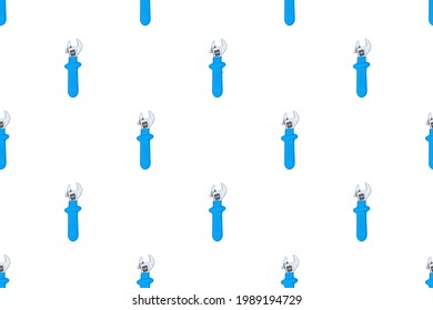 Background from a metal adjustable wrench with a rubber handle. Tools seamless pattern.