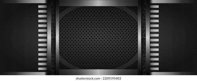banner de ilustración de marco de metal de fondo, línea blanca y textura de hierro perforado