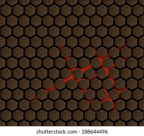 Background with metal hexagons and red highlights