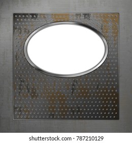 Background of the metal plates with an empty frame. Isolated holes on a white background. Vector image.