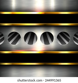 Background metal texture with holes, perforation 3D vector illustration.