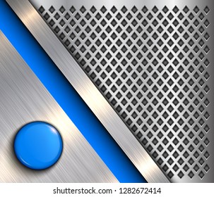 Background metallic with blue button, technology vector design.