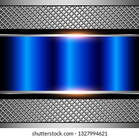 Hintergrund metallisch blau mit Metallgitter, Vektorgrafik.