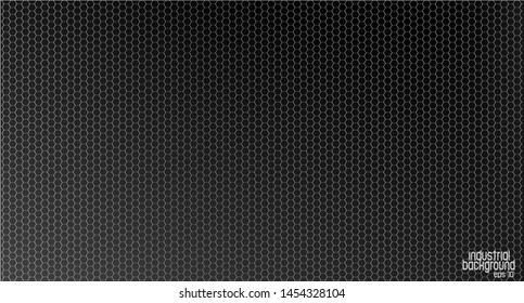 Background with metallic geometric shapes on a hexagonal metal wire mesh.