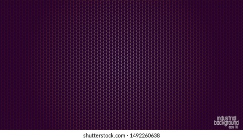 Background with metallic geometric shapes on a hexagonal metal wire mesh.