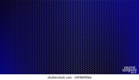 Background with metallic geometric shapes on a hexagonal metal wire mesh.