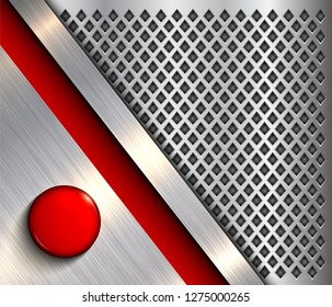 Background metallic with red alarm button, technology vector design.