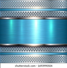 Background metallic silver with blue brushed metal texture, vector illustration.