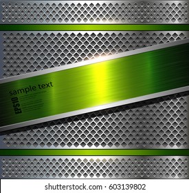 Background metallic silver with green brushed metal texture, vector illustration.