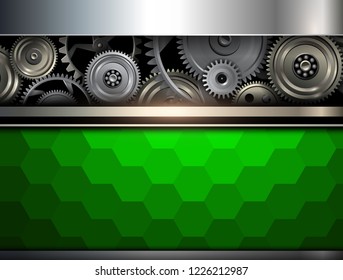 Metálico de fondo con engranajes metálicos de tecnología, ilustración vectorial.