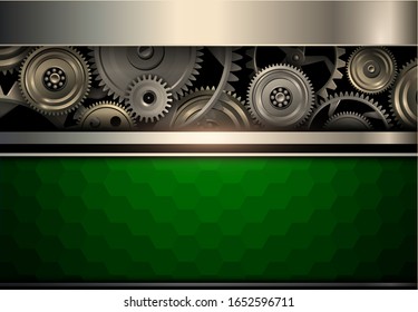 Metálico de fondo con engranajes metálicos de tecnología, ilustración vectorial.