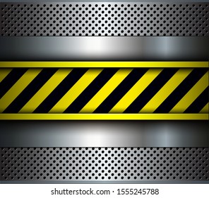 Background metallic with warning stripes, 3D vector illustration.