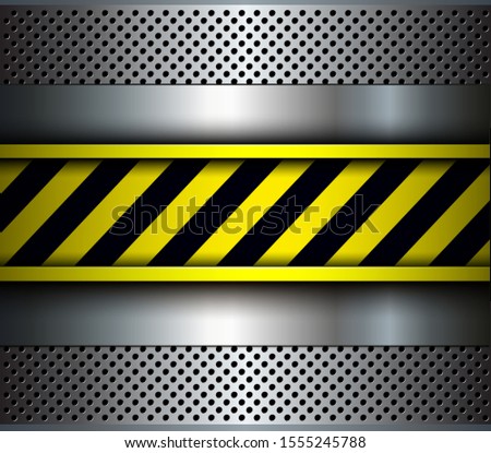 Background metallic with warning stripes, 3D vector illustration.