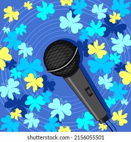 background with microphone and butterflies