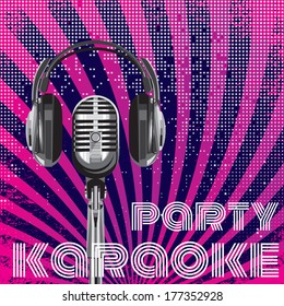 background with microphone and headphones for karaoke party