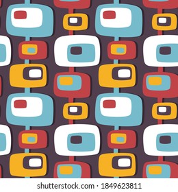 Background mid-century modern art. Abstract geometric seamless vector pattern. Decorative ornament in retro vintage design style. Atomic stylized backdrop. 