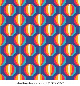 Background Mid-century modern style vector art. Abstract geometric seamless pattern. Decorative ornament in retro vintage design style. Blue, red, orange, beige colors. Atomic stylized backdrop. 