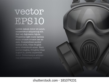 Background of Military black gasmask respirator. Vector illustration. Rubber army symbol of defense and protect. Isolated on white background. Editable.