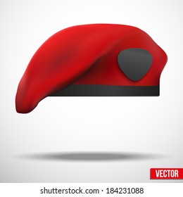 Background Of Military Red Beret Of Army Special Forces With Empty Emblem. Vector Illustration, Eps10.