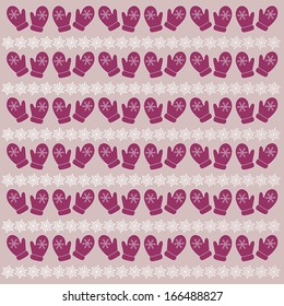 Background with mittens and snowflakes